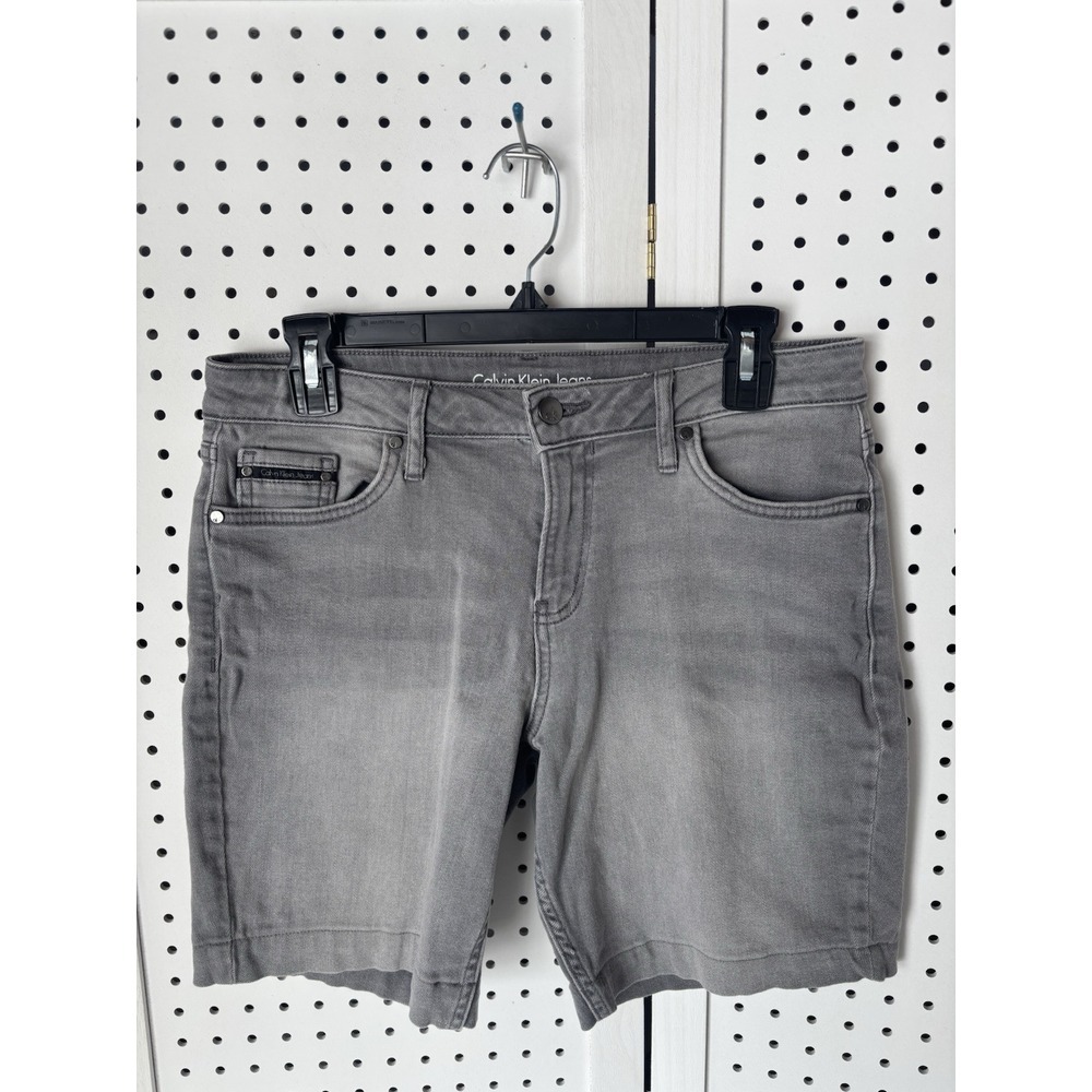 Women's 8 Calvin Klein Gray Denim Jean City‎ Shorts Bermuda Cotton Stretch